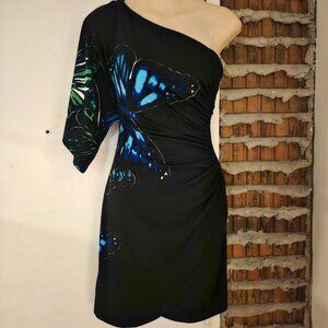 Jolie One Sleeve Ruched Gathered Butterfly Mini Dress Size 2
